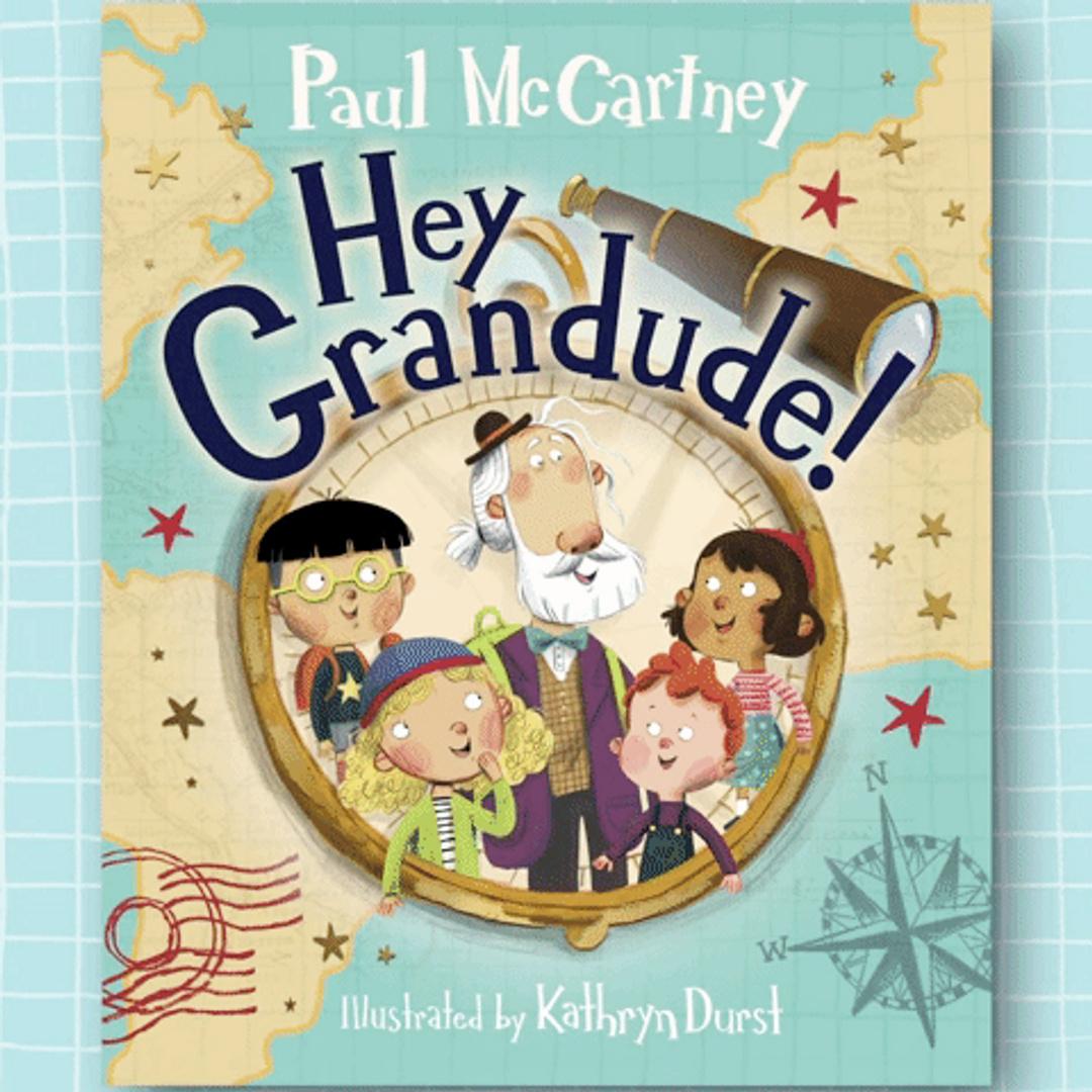 moving image of 'Hey Grandude!' book cover and portraits of Paul and Kathryn Durst