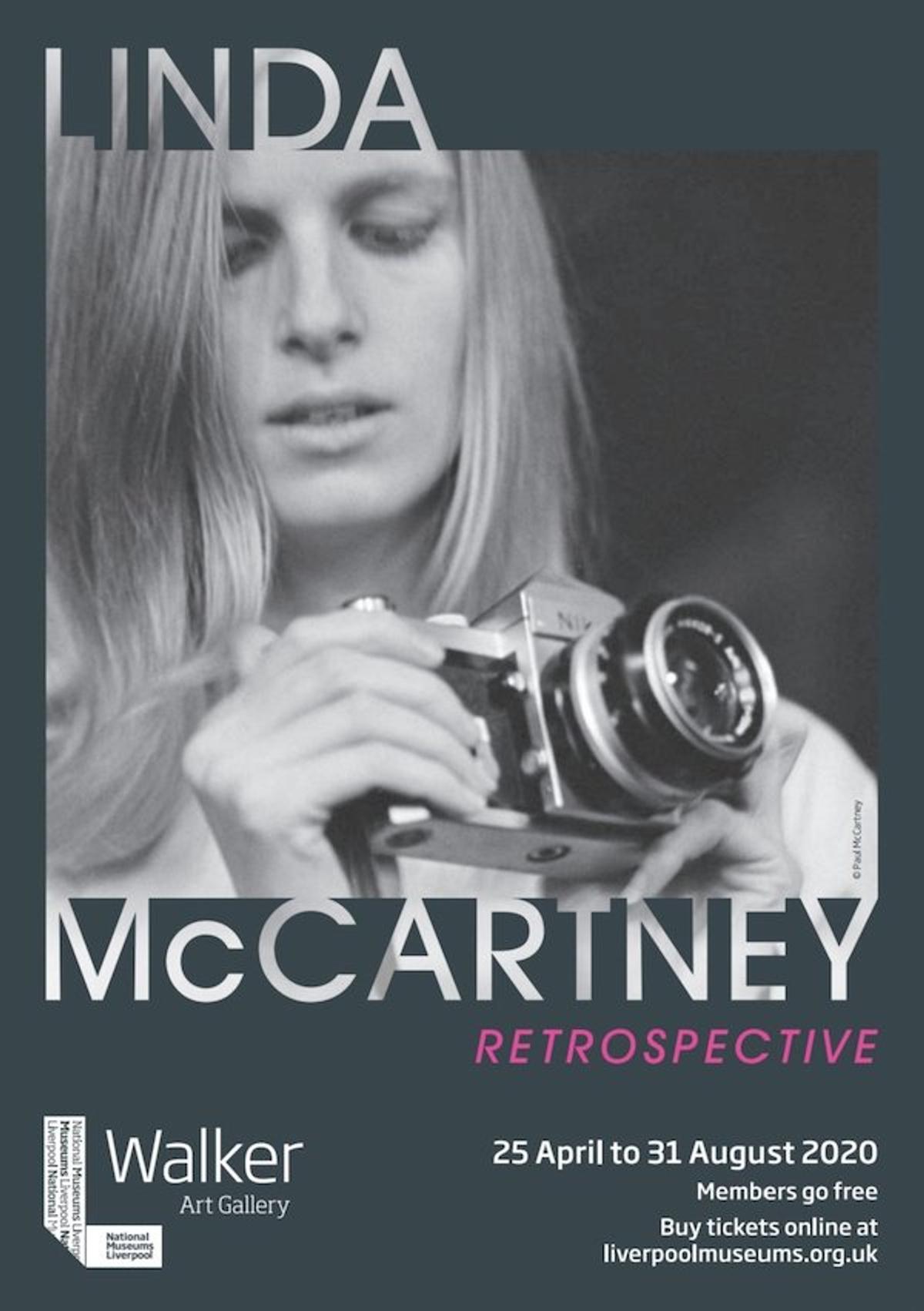 Poster for Linda McCartney Retrospective at Walker Art Gallery, Liverpool from 25th April 2020 till 31st August 2020