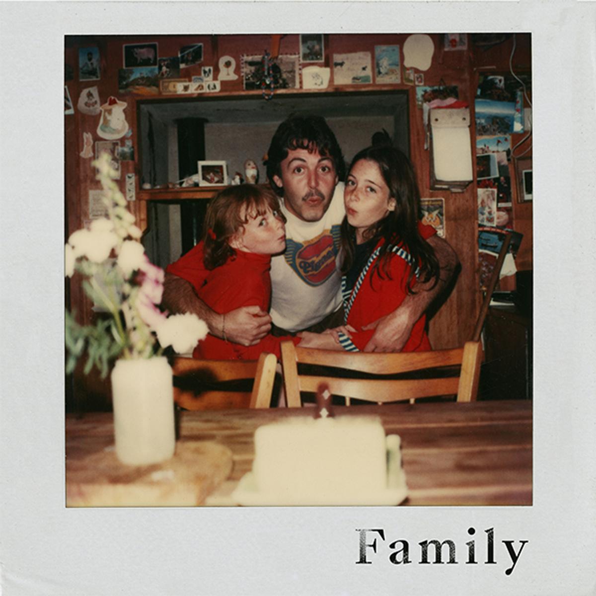 Photo of 'Family' EP artwork which includes a polaroid of Paul, Stella and Mary.