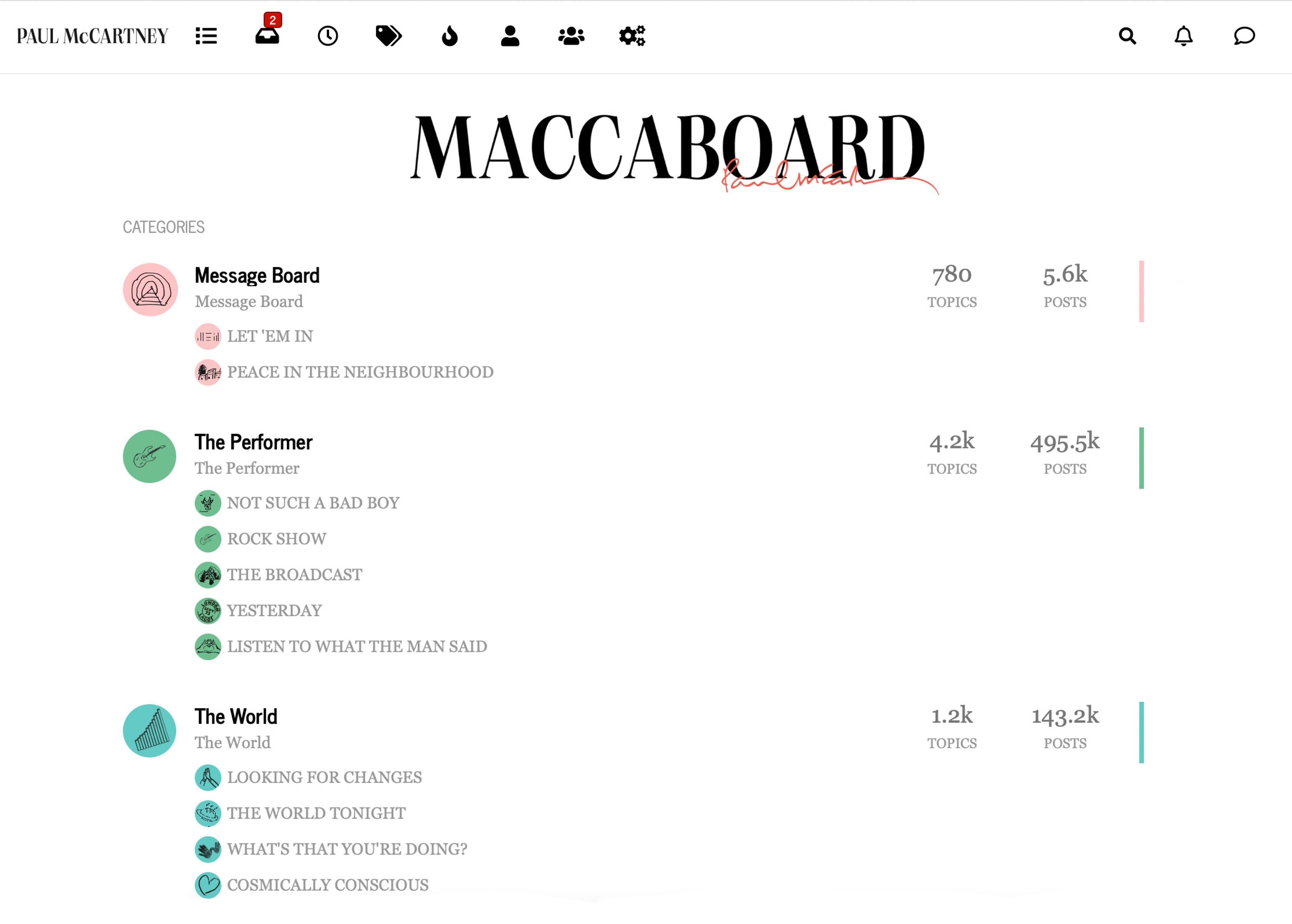 Screenshot of Maccaboard on PaulMcCartney.com
