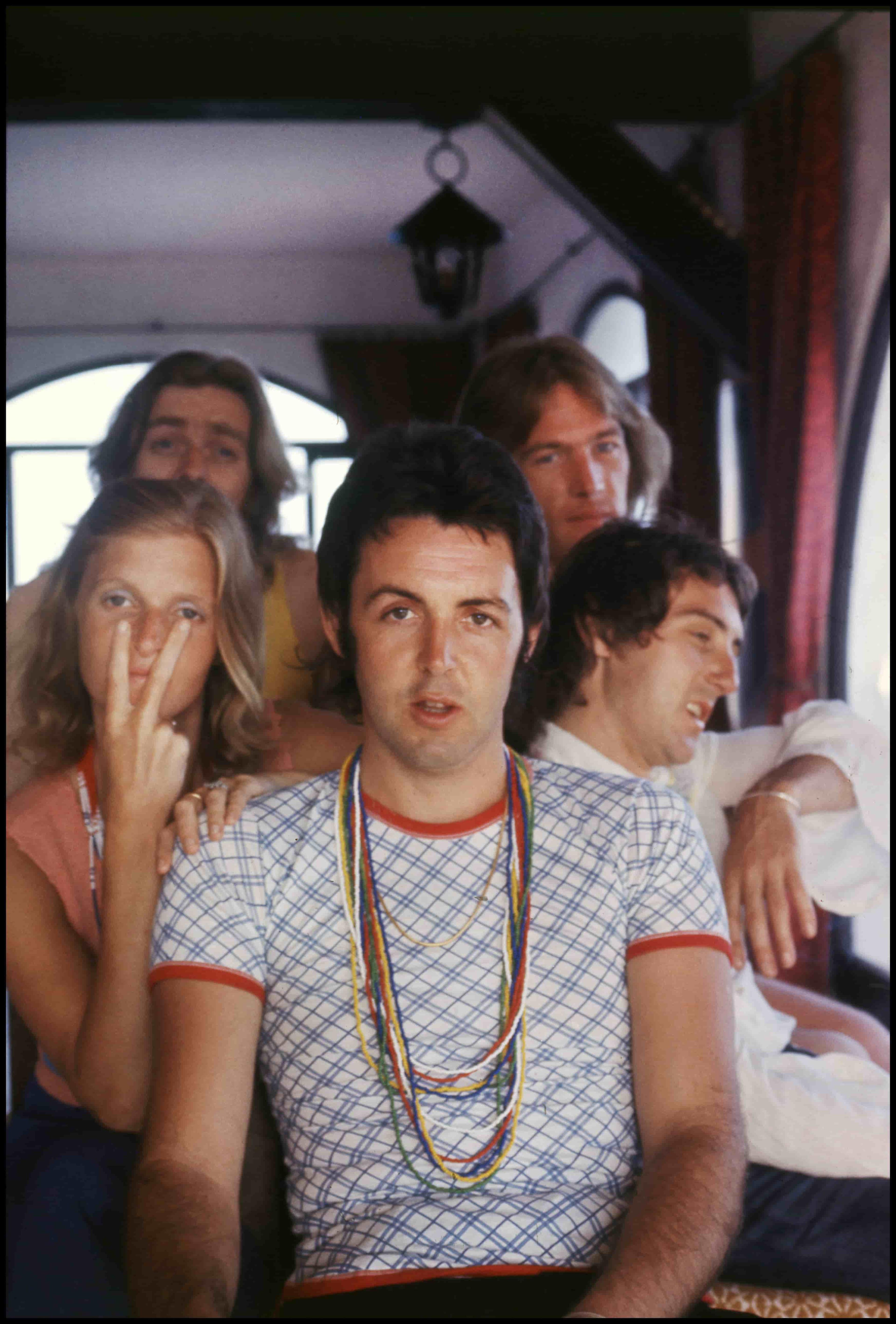 Paul sat front and centre, with Linda McCartney and Denny Laine behind, Henry McCulloch and Denny Seiwell at the back