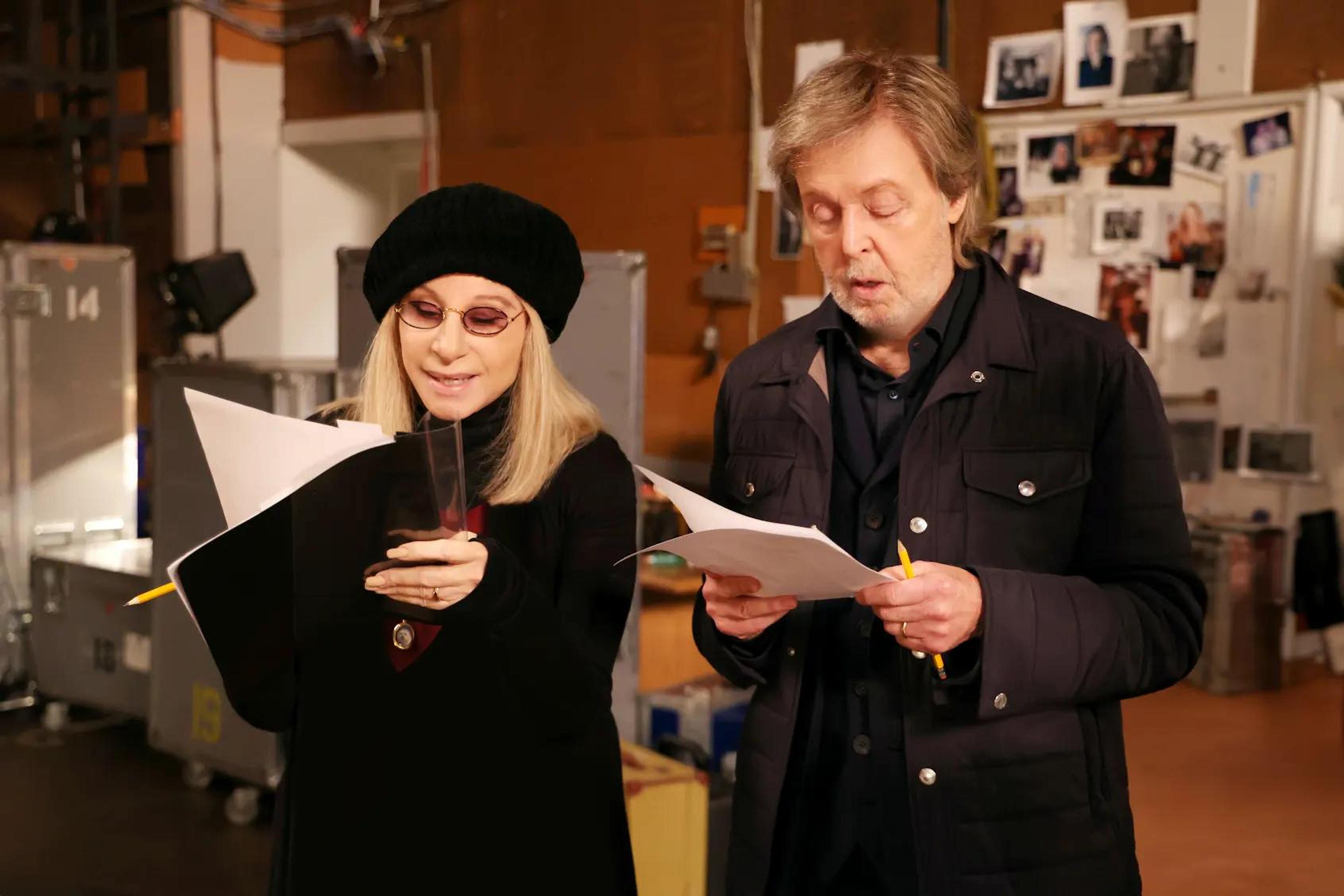 Barbra Streisand and Paul recording their duet 'My Valentine'