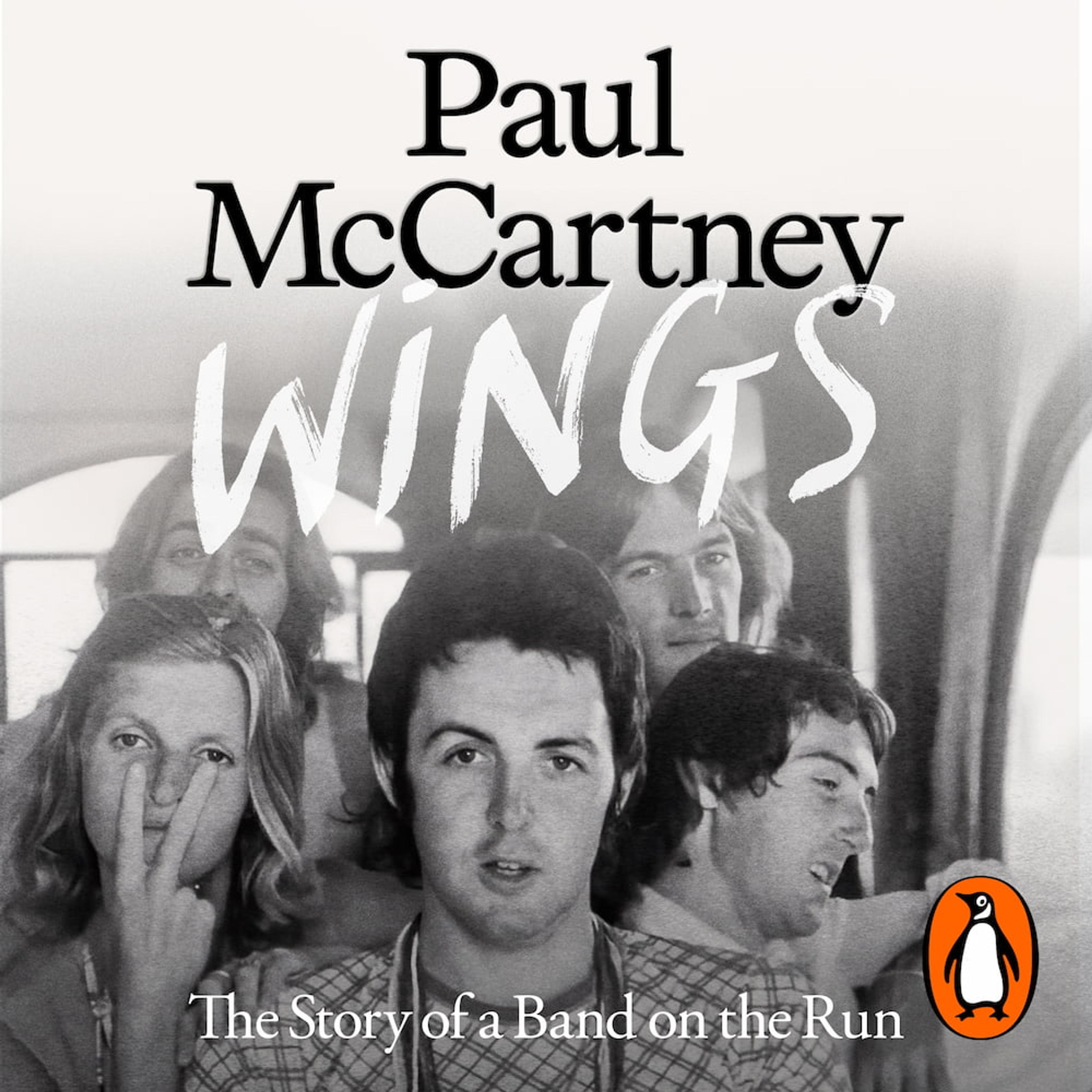 UK audiobook cover for 'Wings: A Story of a Man on the Run', showing the title “Wings” in a handwritten font, the subtitle “A Story of a Man on the Run” beneath it, and the Penguin publishing logo accompanying the text