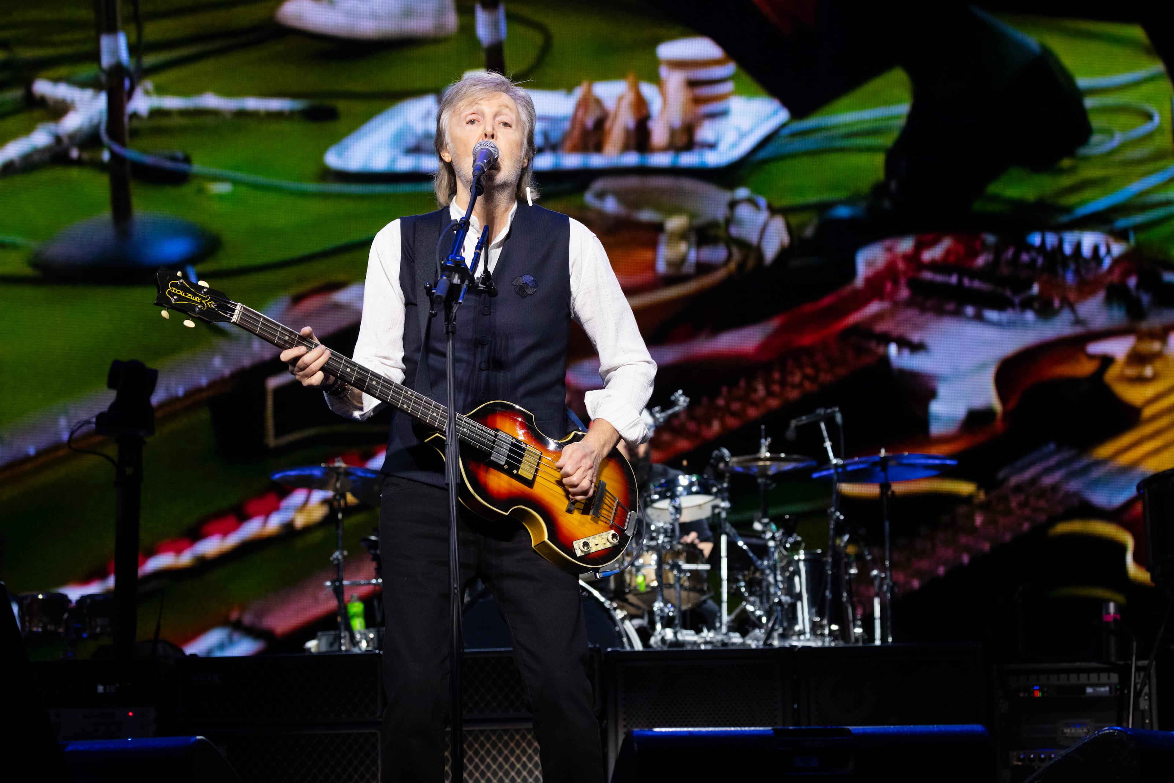 Paul performing on stage at The O2 in London at the closing night of the 2024 Got Back tour.