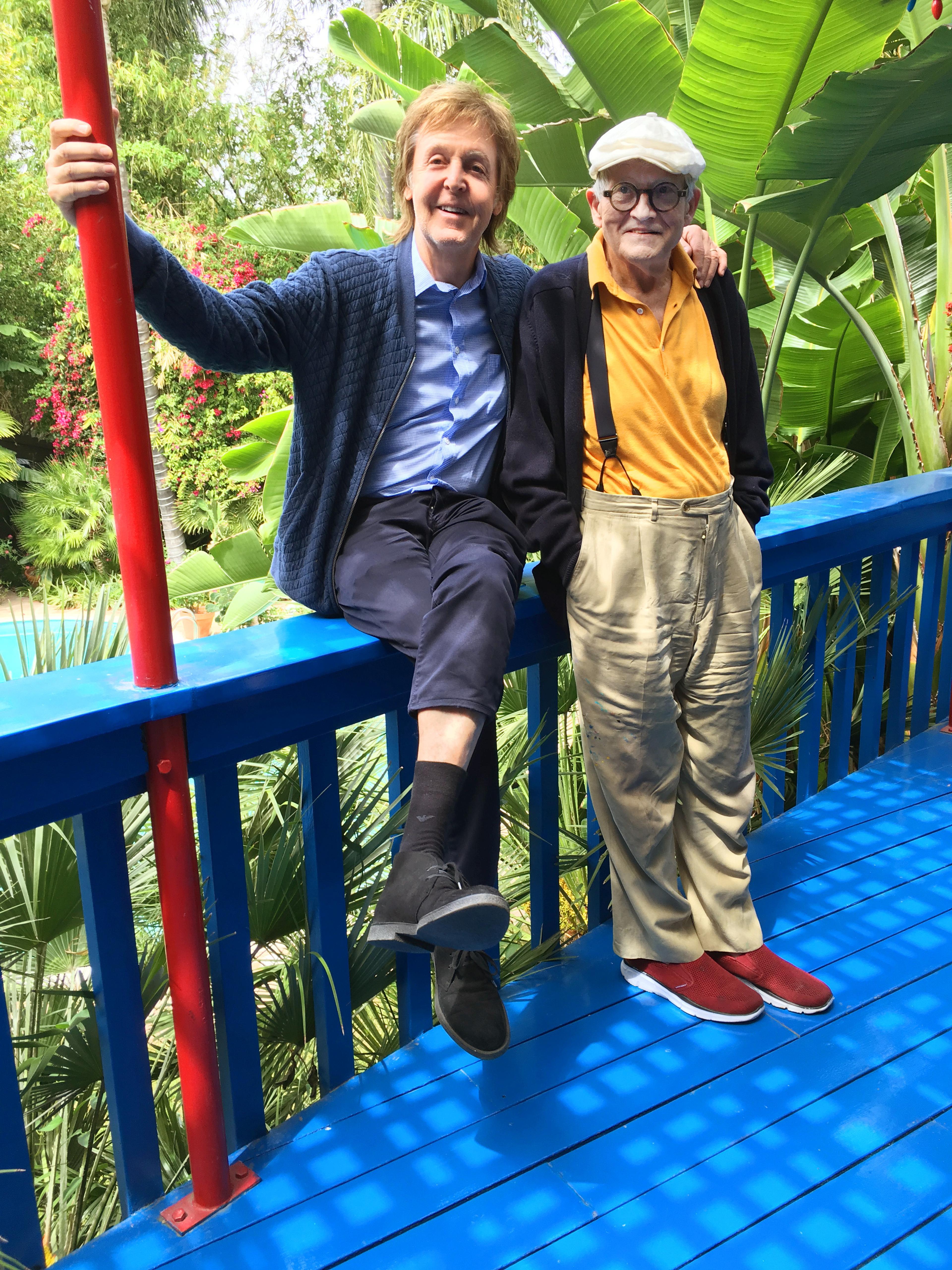 Colour photography of Paul McCartney and David Hockney at David's home