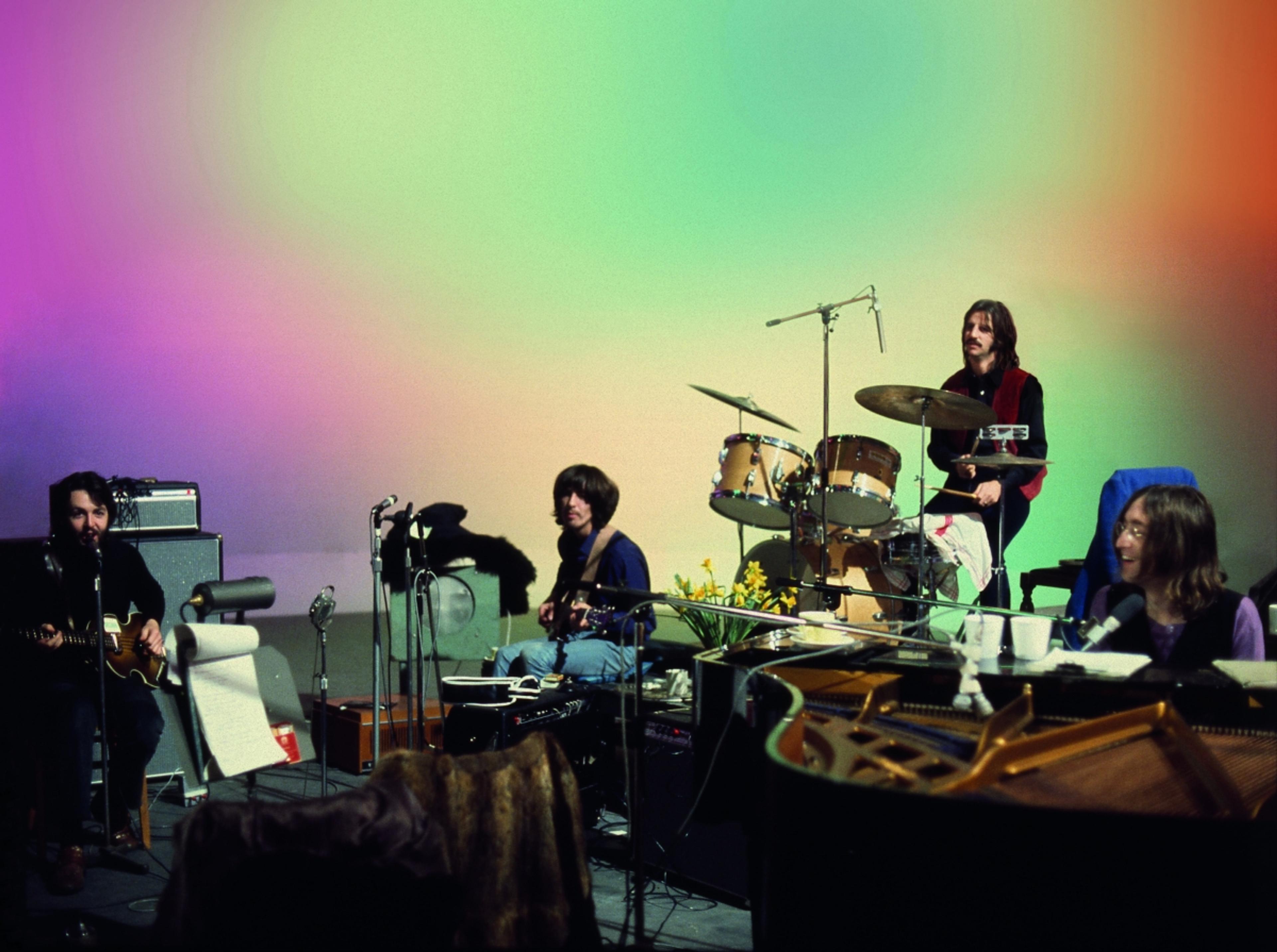Photo of the Beatles recording in 1969