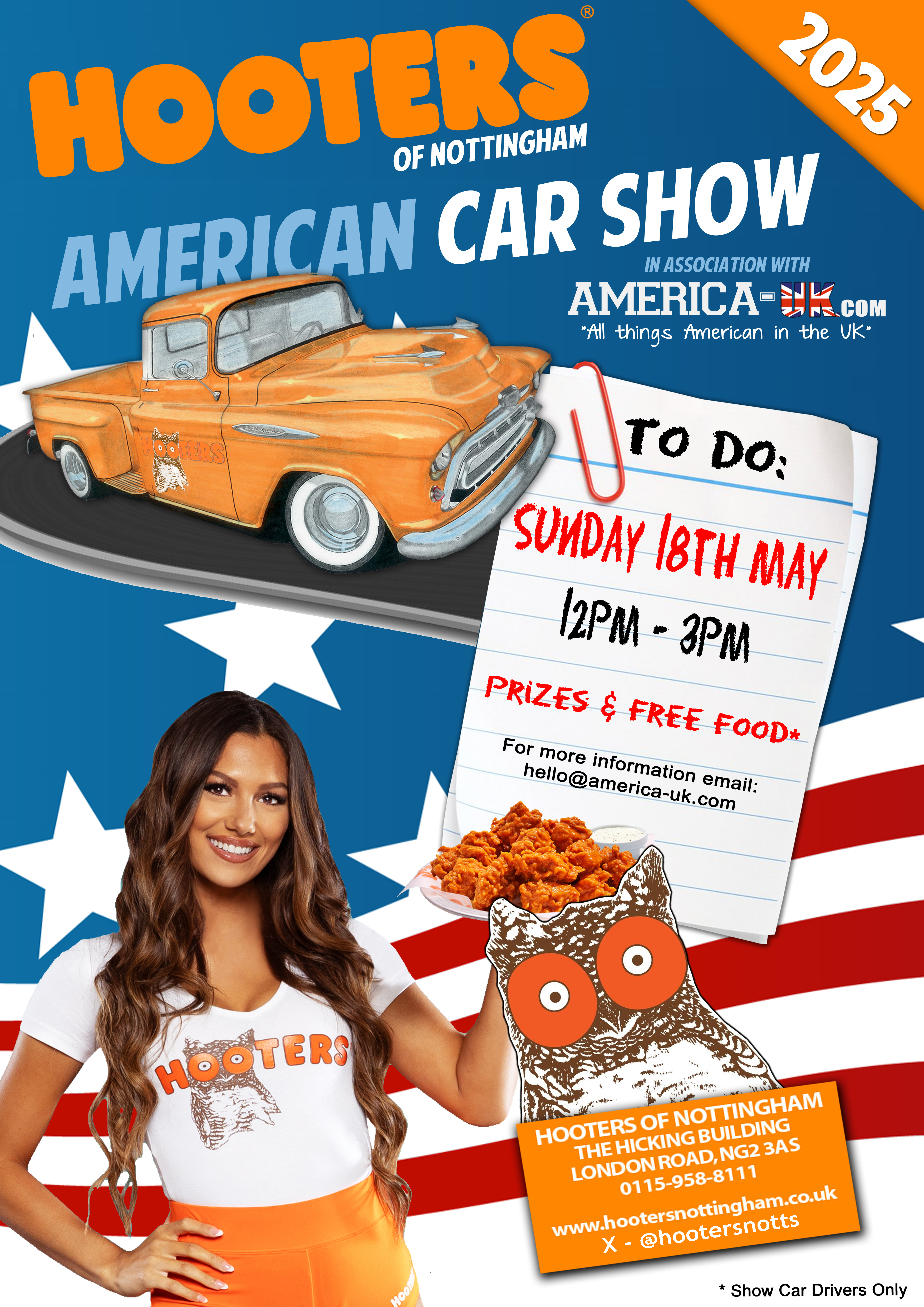 America Uk story about American Car Show coming to Hooters Nottingham 