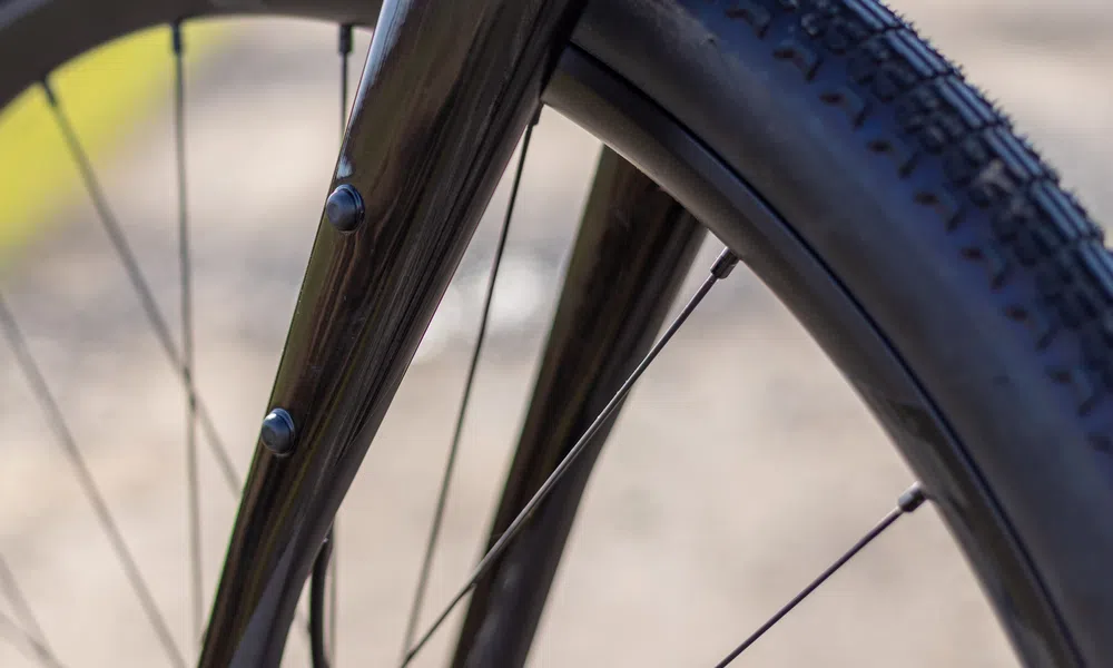 close up of bike wheel showing spokes