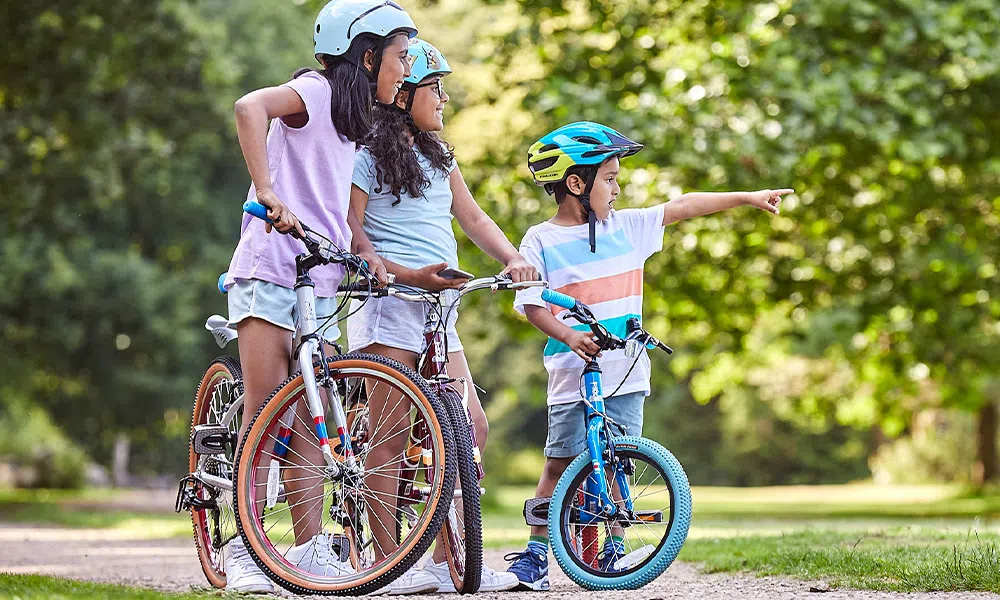 3 kids on bike sin the park