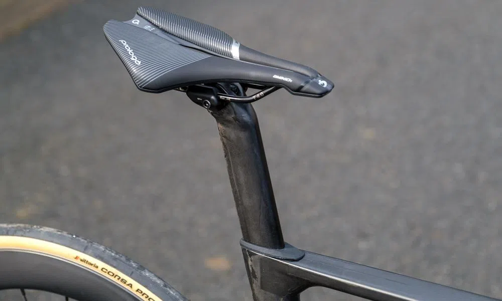 close up on a road aero seatpost