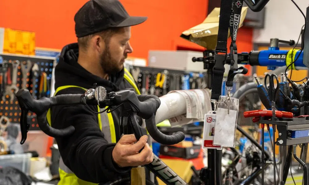 Mechanic adjust parts on merida gravel bike