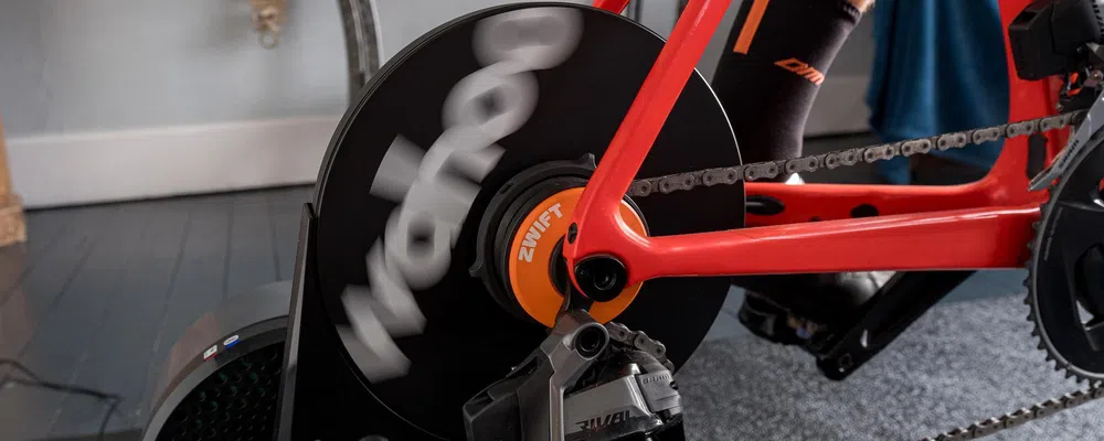 riding wahoo smart turbo trainer with Zwift Cog in place