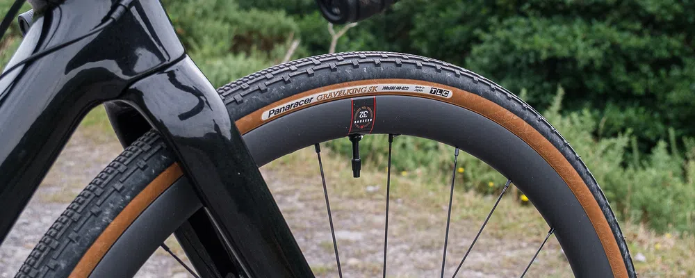 close up on a panaracer gravelking gravel tyre