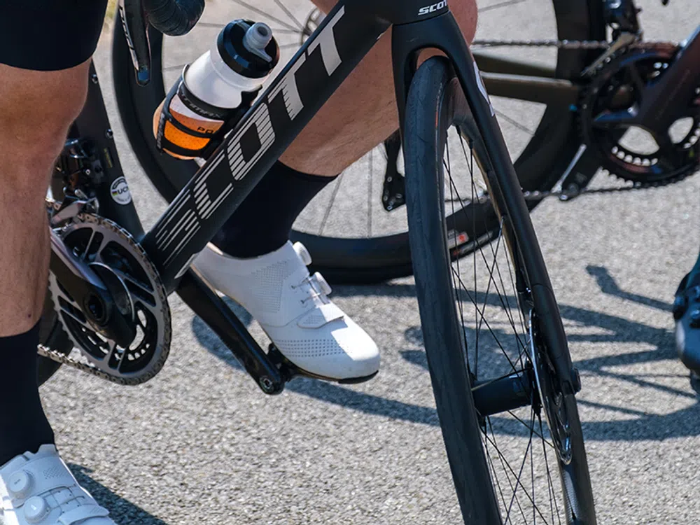 a close up of a road bike tyre