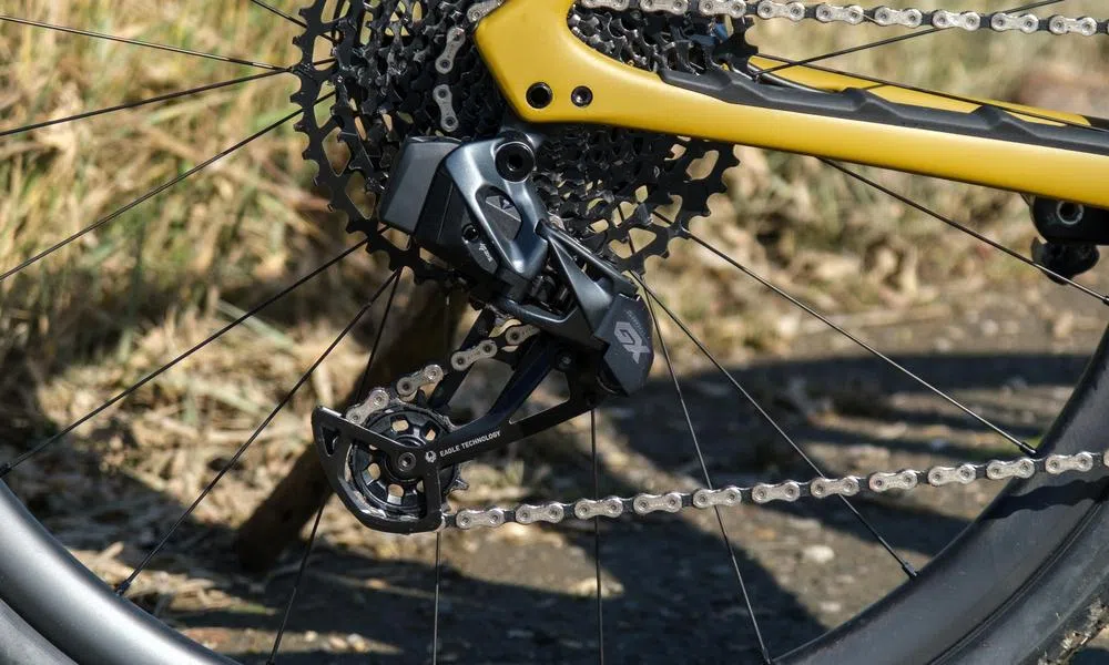 close up of a sram gx axs derailleur