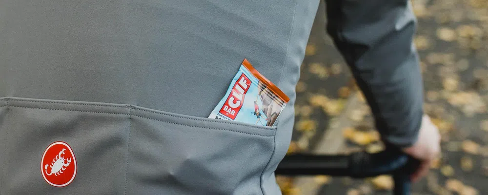 Road rider with Cliff bar in a castelli jersey