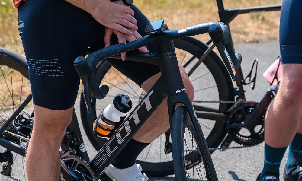 close up of road bike handlebars