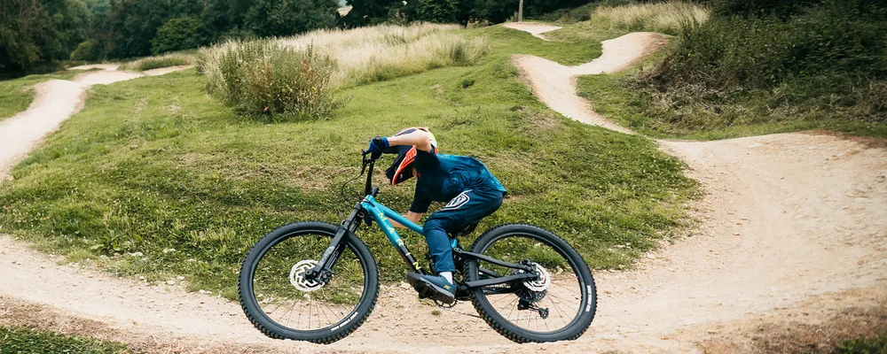 Riding a 26 inch wheel Marin bike at the bike park