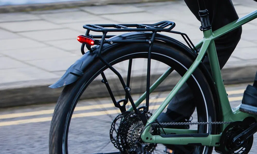 close up of a rear pannier rack