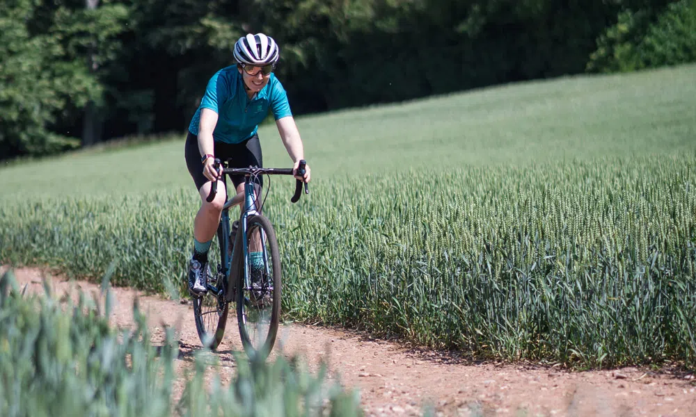 A gravel cyclist on a Boardman bike