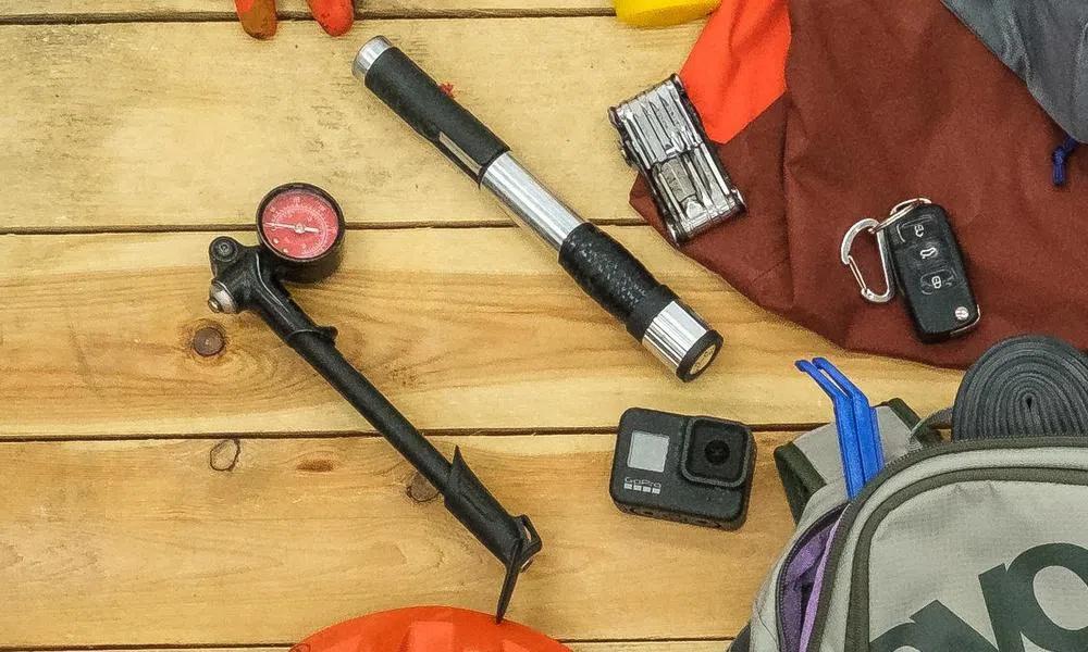 bike pumps and other bits on a table