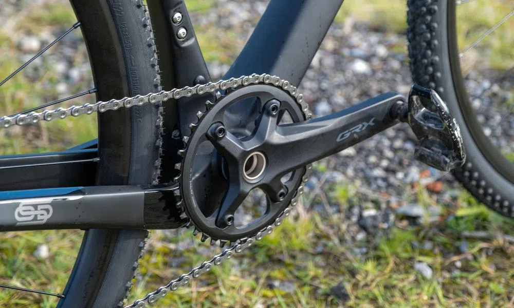 close up of a gravel bike chainring