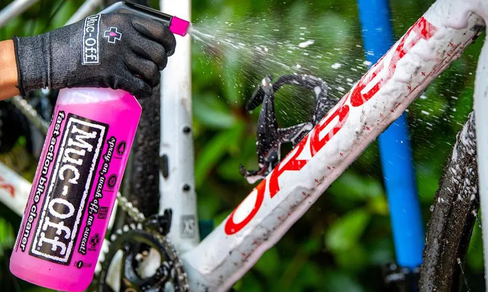 muc-off bike cleaning spray on orbea bike