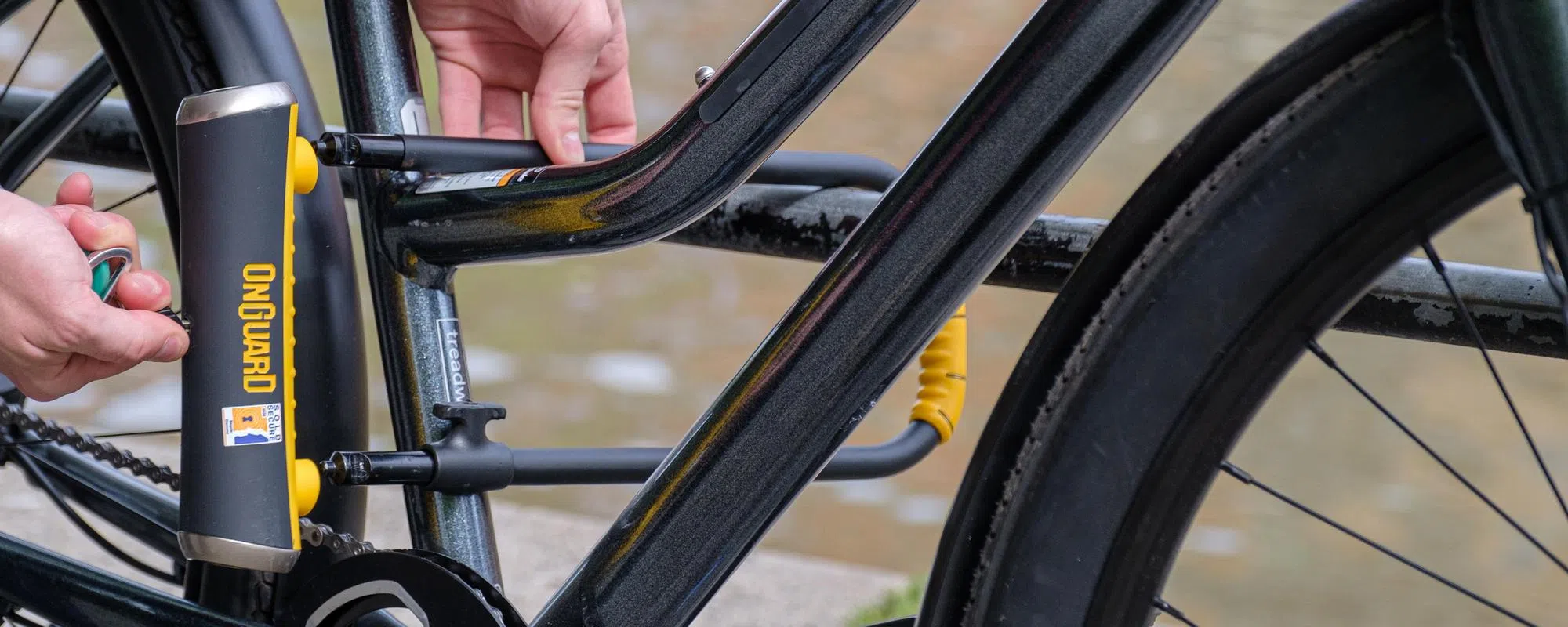 an onguard d lock is locked around a bike