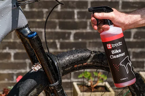 using Tredz bike cleaner to clean a bike