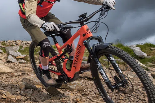 Riding closeup Specialized Levo SL electric mountain bike