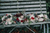 a row of wedding flowers on a bench