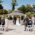 Morden house summer wedding outside pergola