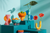 Colourful vases with flowers