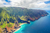 vibrant cliff overlooking a beach 