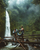 Couple walking on waterfall lake bridge 