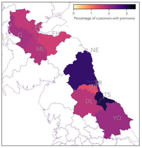 Map of the UK showing regions in the report