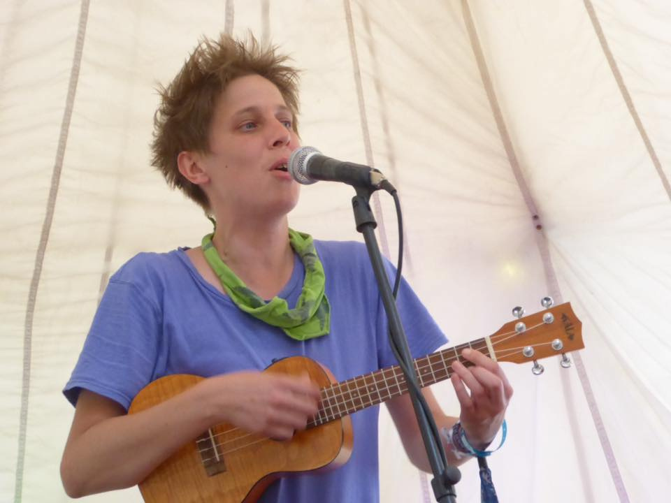 Fragile Lucy who will be playing at TriFest, playing a Ukulele and singing