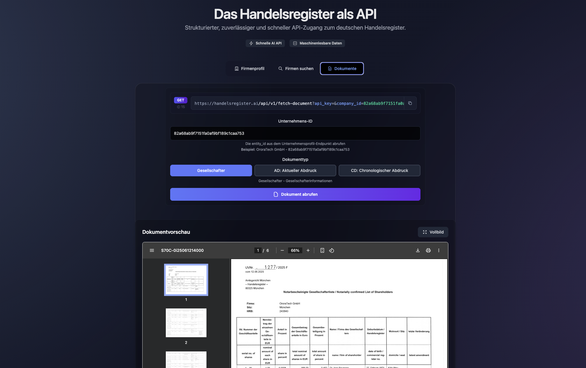 Handelsregister-Dokumente per API abrufen: Gesellschafterlisten und aktuelle Auszüge in Echtzeit