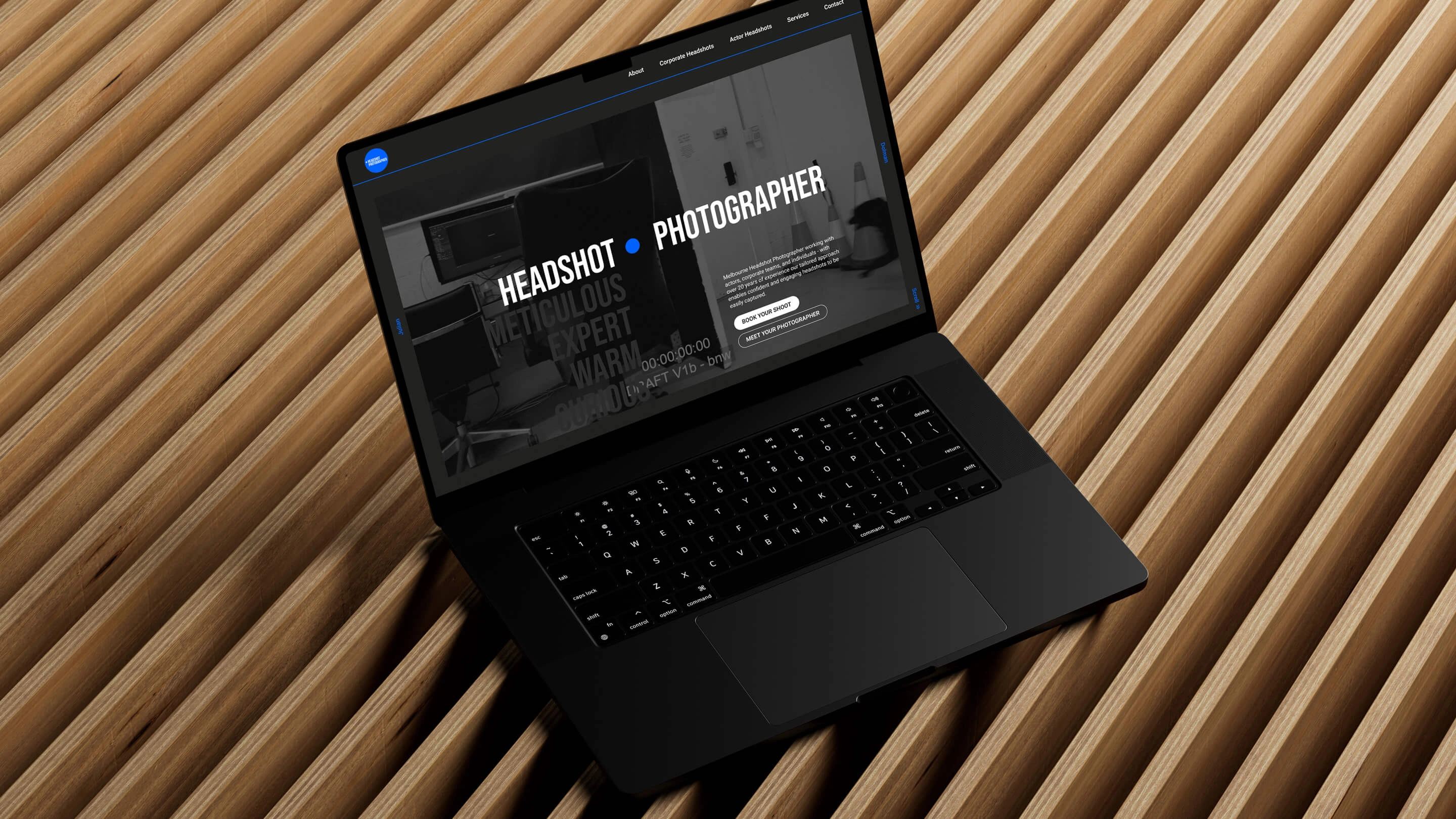 A laptop showing the Headshot Photographer website home page