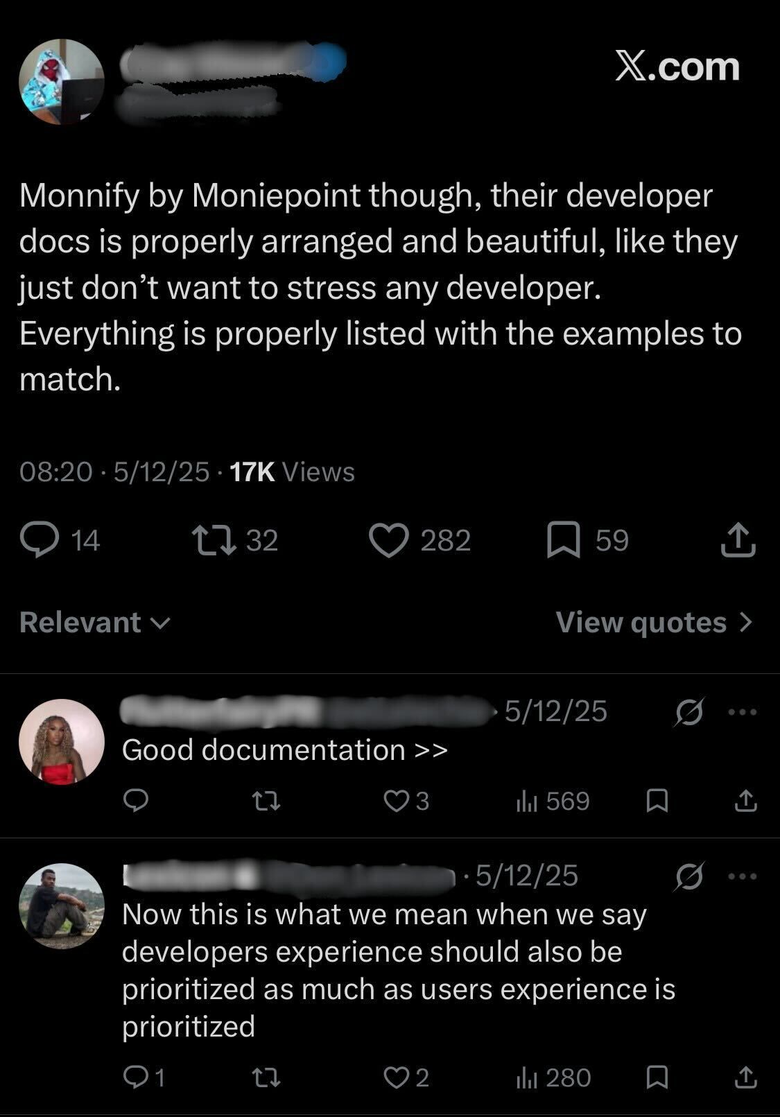 Praise for Monnify developer documentation.jpg