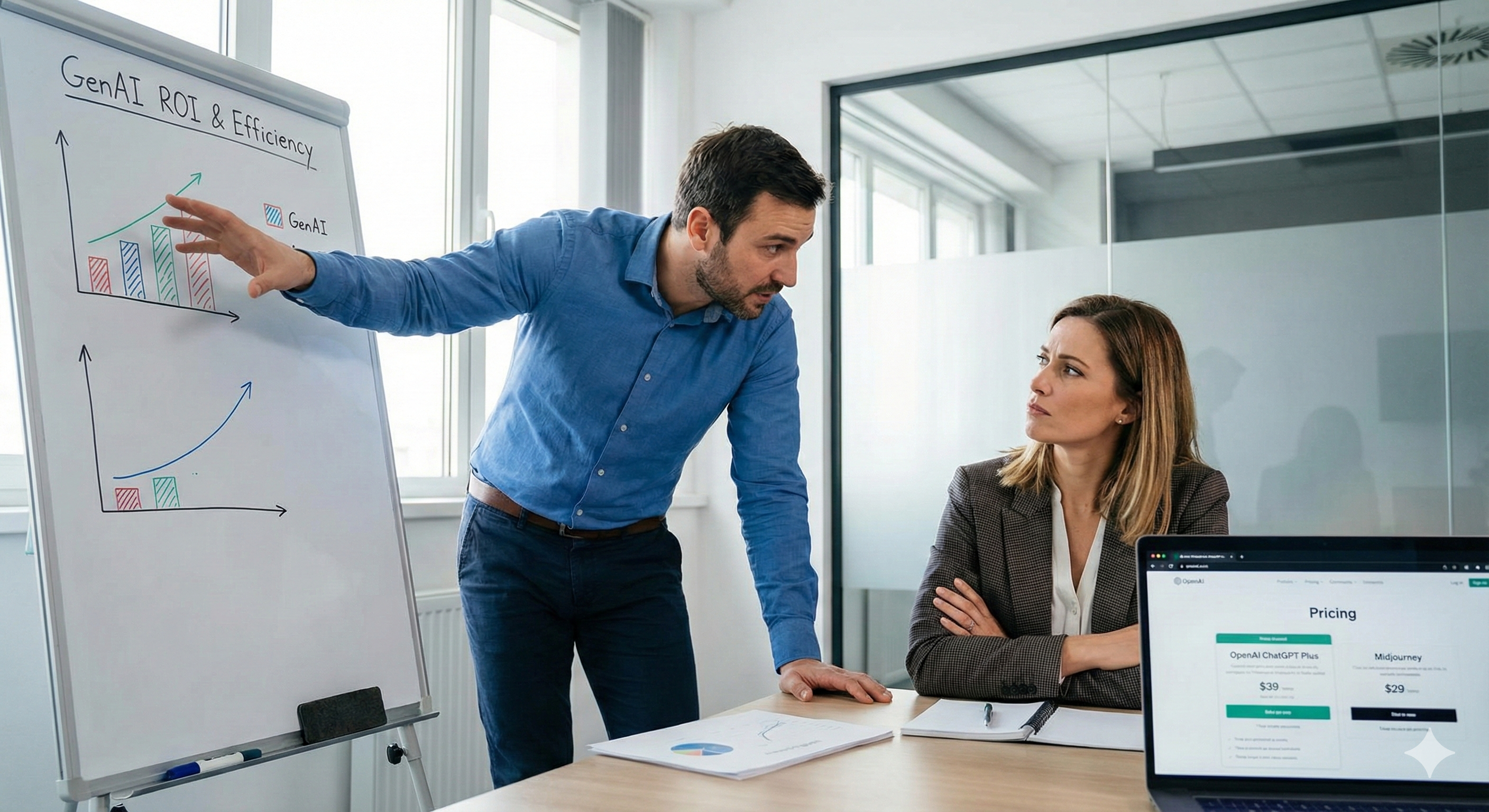 Un employé qui cherche à convaincre sa cheffe de payer un abonnement d'IA générative