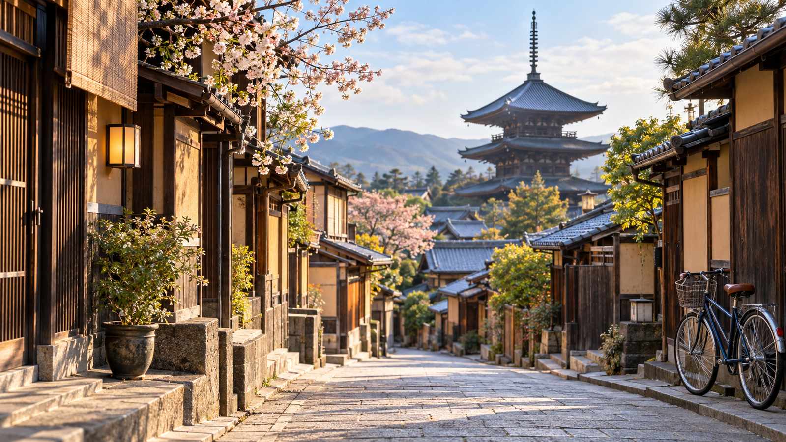 Hagyományos utcakép a japán Kiotóban.