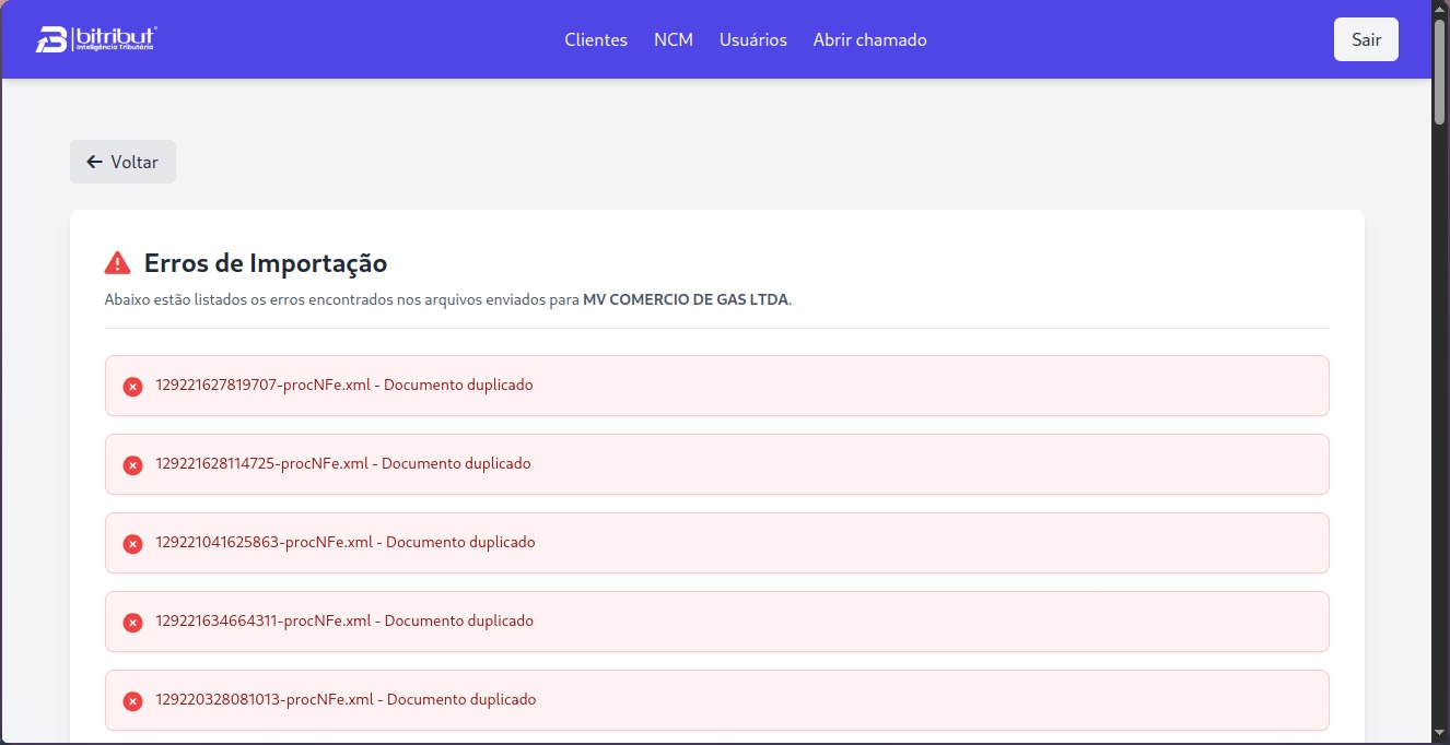 Imagem da sessão Errors de importação