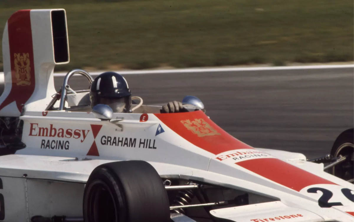 Graham Hill in his Embassy Racing T370 at the Belgian GP. (The Lola Archive)