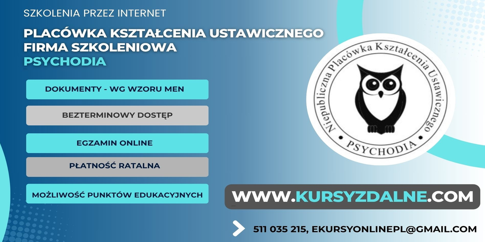 Banner reklamowy firmy PSYCHODIA Placówka Kształcenia Ustawicznego