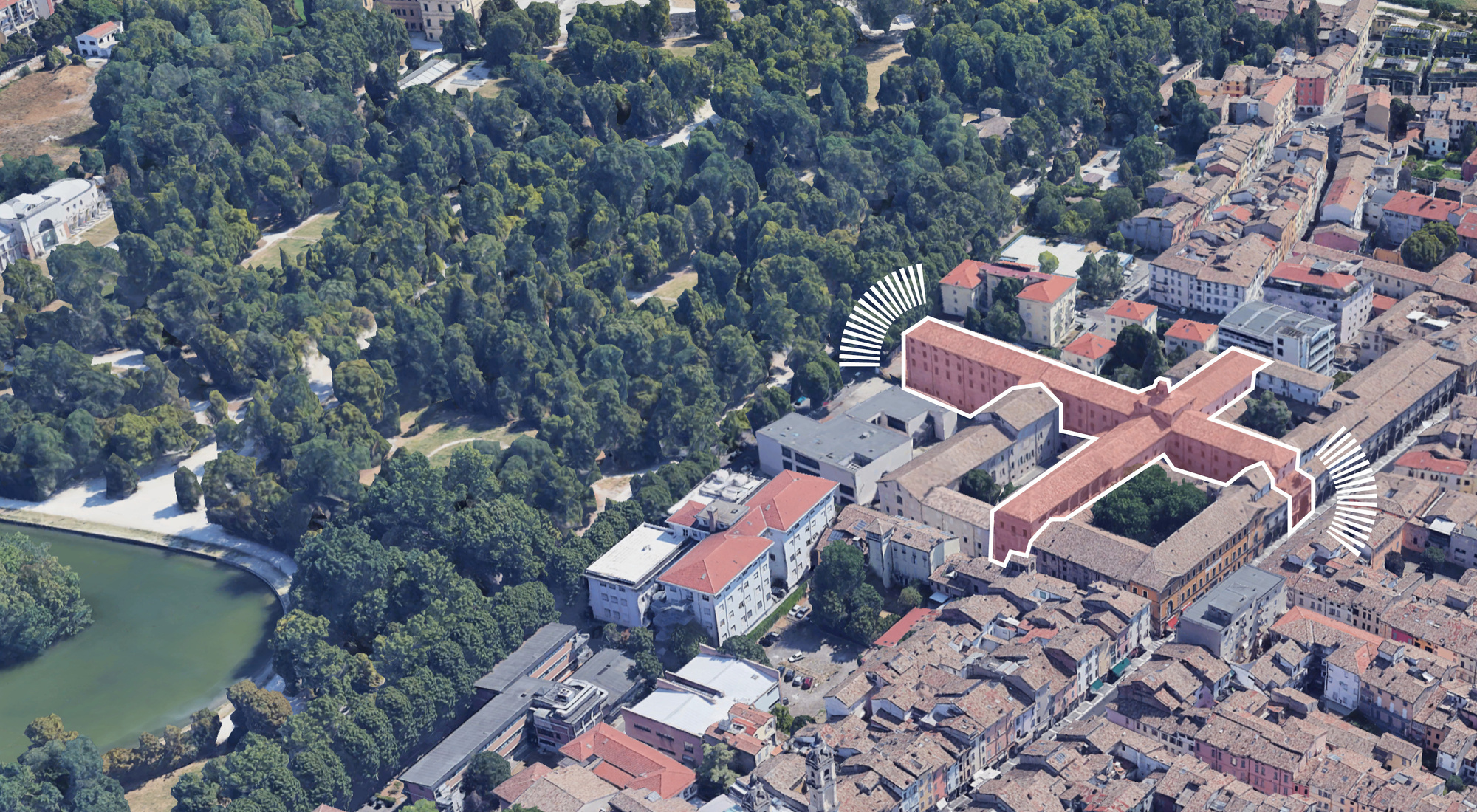 The building connects Parco Ducale with the Oltretorrente neighbourhood