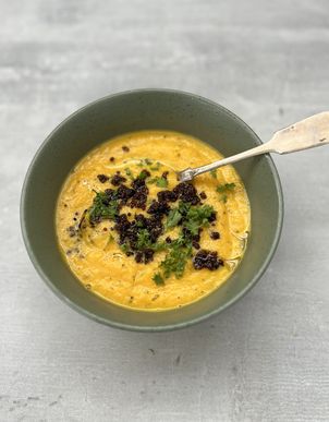 Roasted Carrot Soup with Crisp Quinoa