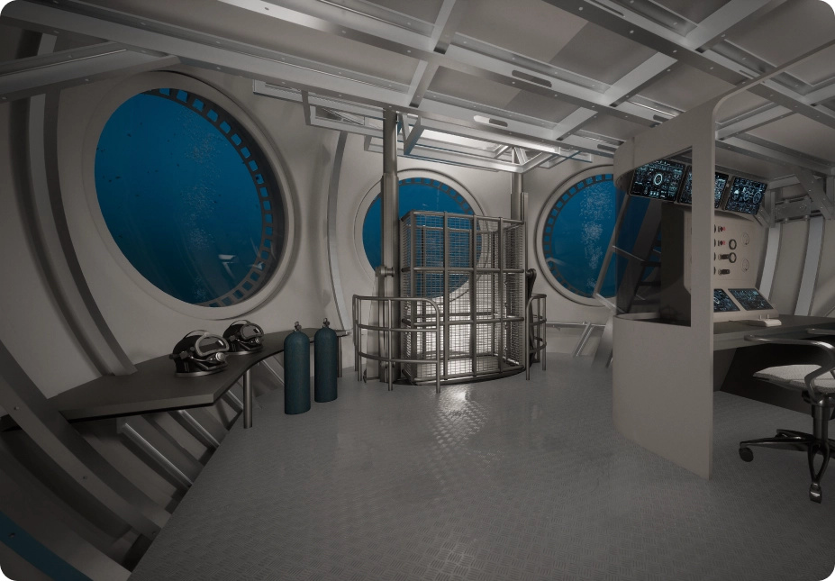 Render of the inside of the Sentinel's diving area in the water