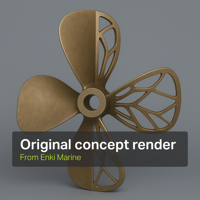 An image of a propeller design with taxt across reading 'Original concept render from Enki Marine'