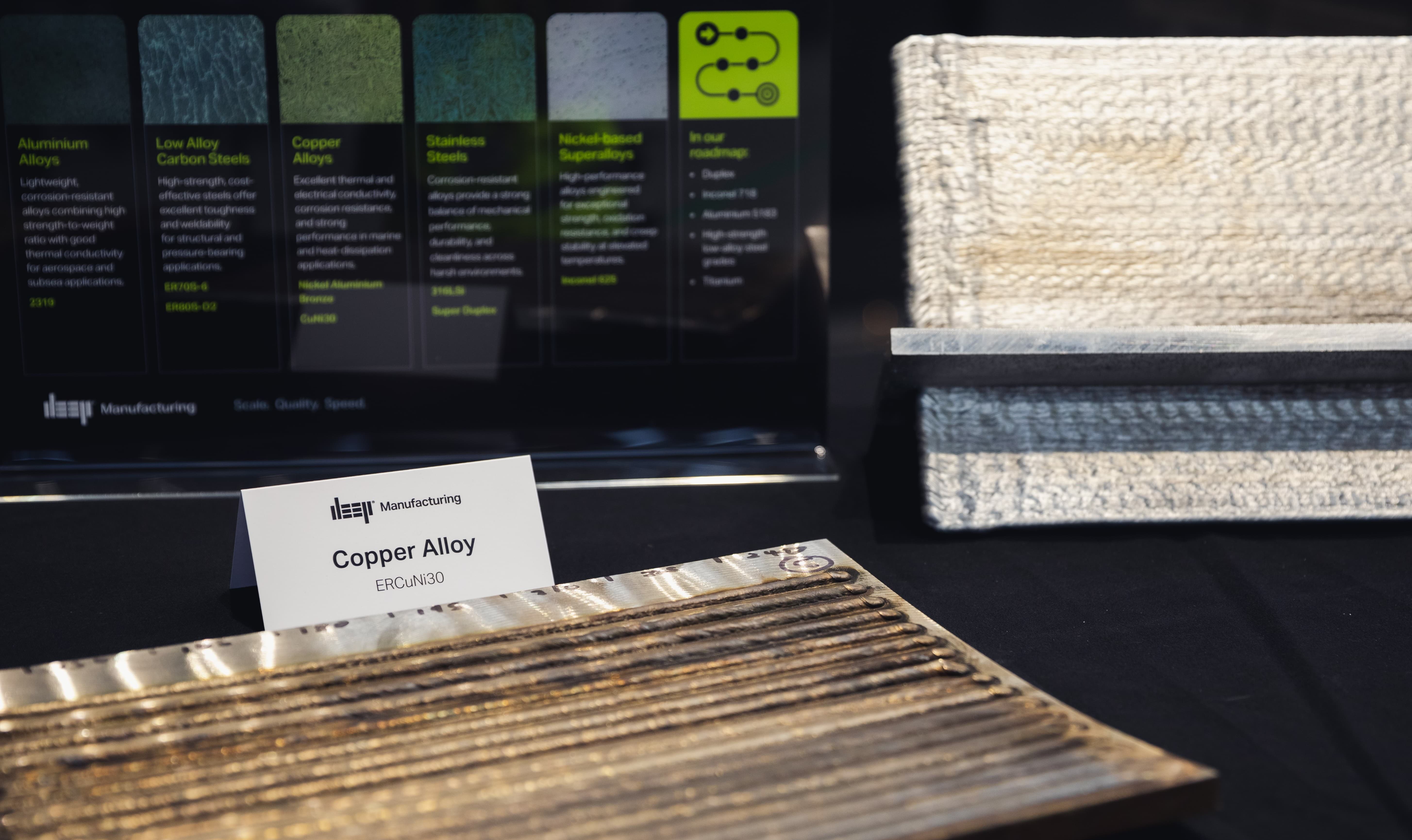 WAAM material samples including copper alloy ERCuNi30 at DEEP Manufacturing